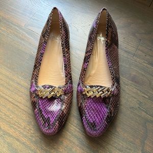 Amalfi purple black flat with gold buckle sz8.5